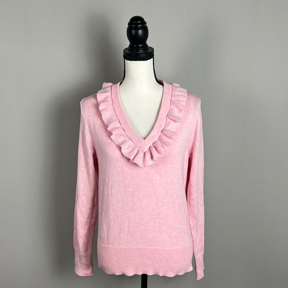 NWT J Crew Pullover PINK Ruffle V-Neck Sweater Sz M - Picture 4 of 11